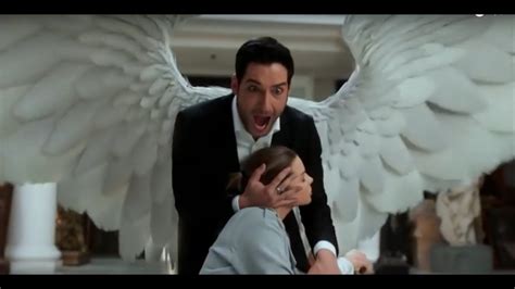 lucifer protects chloe with wings.